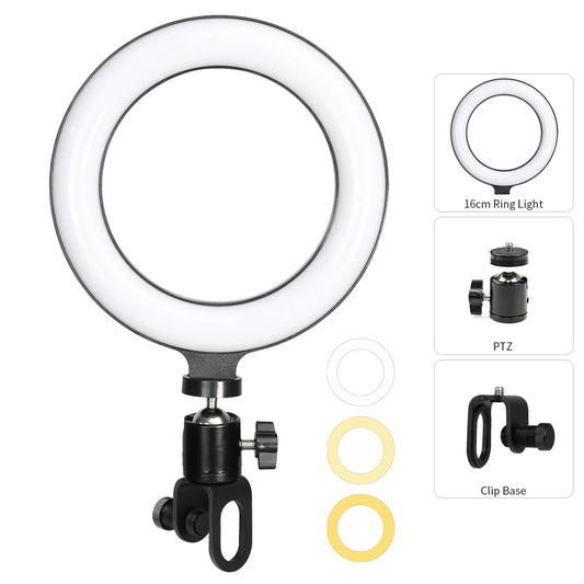 16CM Ring Light LED Lamp Lighting with Clip on Laptop Computer for Video Conference Zoom Webcam Chat Live Streaming Youtube