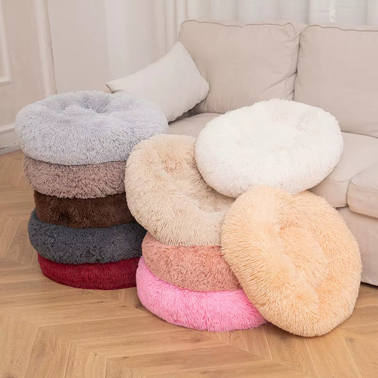 Round Cat Bed Super Soft Long Plush Dog Kennel Mat Puppy round Cushion Portable Animal Sleeping Supplies Cats Winter Warm Bed